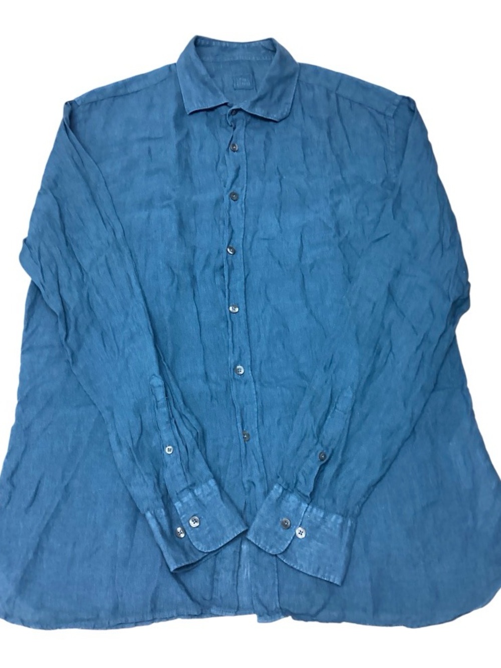 120% lino Men's Blue Button-Down Shirt Classic Long Sleeve size XL